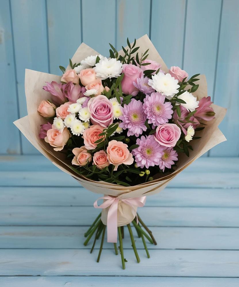 Букет цветов из: Хризантемы, Розы и Альстромерии в Петропавловке
